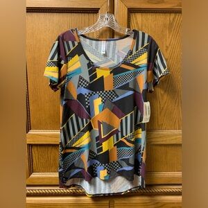 LuLaRoe Women’s “Classic” Short Sleeve T Shirt Colorful Geometric Print Size XS